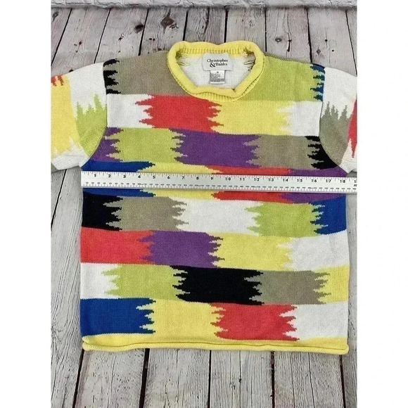 VTG Funky Block Pattern Sweater Top MEDIUM Casual Christopher & Banks Women's - Picture 6 of 8